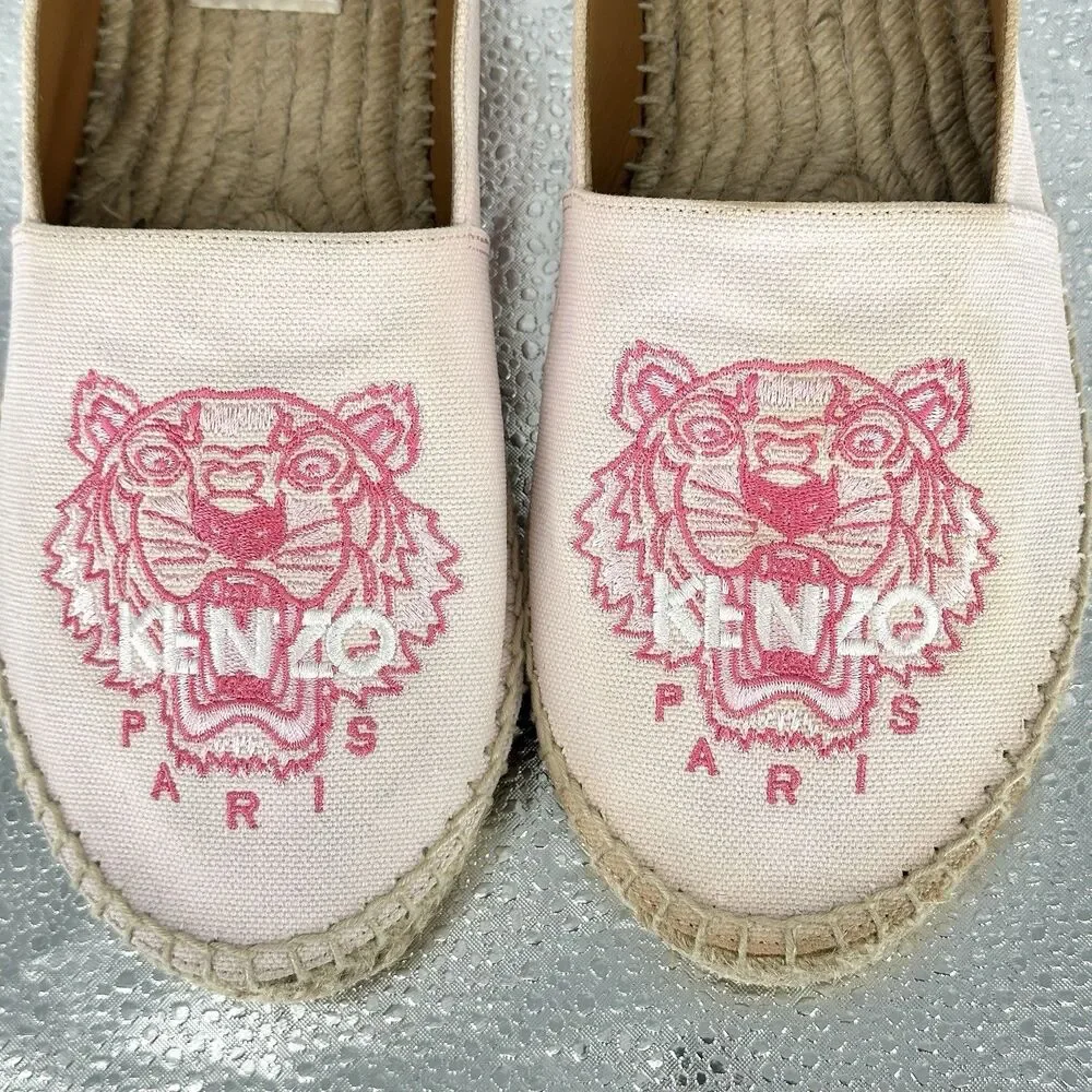 KENZO Paris Tiger Embroidered Canvas Espadrille Flats | Pink Size 39 / US 7.5